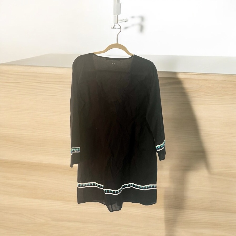 Anya Hindmarch Black Beach Tunic / Cover Up with White, Blue and Green Accents - Picture 2 of 4